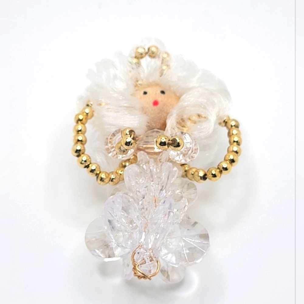 Vintage Beaded Brooch Pin Angel